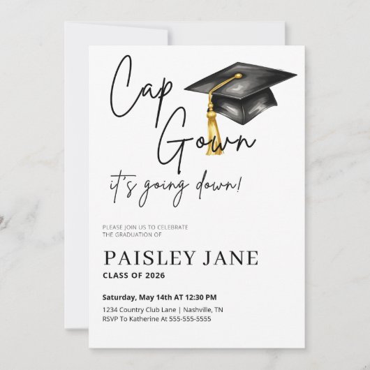 Cap Gown Its Going Down Graduation Party 招待状 (正面)