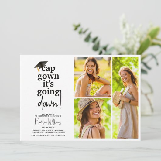 Cap Gown It's Going Down Photo Collage Graduation 招待状 (スタンド正面)