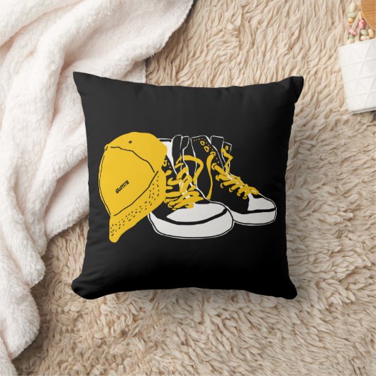 "Cap & Sneakers" black クッション (ブランケット)