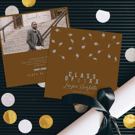 Cap Toss Brown & Silver Graduation Announcement 招待状