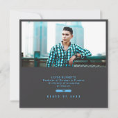 Cap Toss Gray & Blue Graduation Announcement 招待状 (裏面)