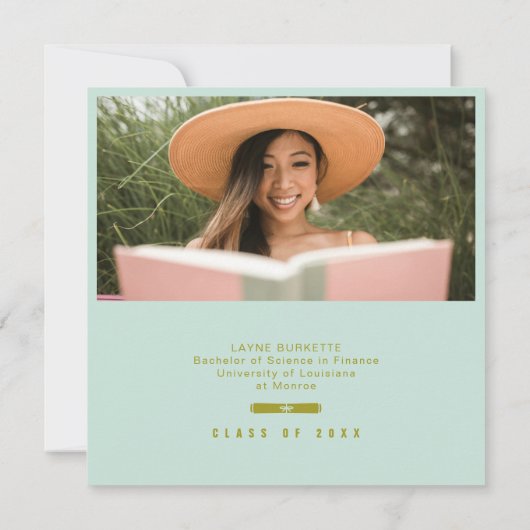 Cap Toss Olive & Sage Graduation Announcement 招待状 (裏面)