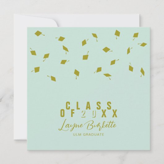 Cap Toss Olive & Sage Graduation Announcement 招待状 (正面)