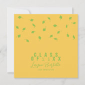 Cap Toss Yellow & Green Graduation Announcement 招待状 (正面)