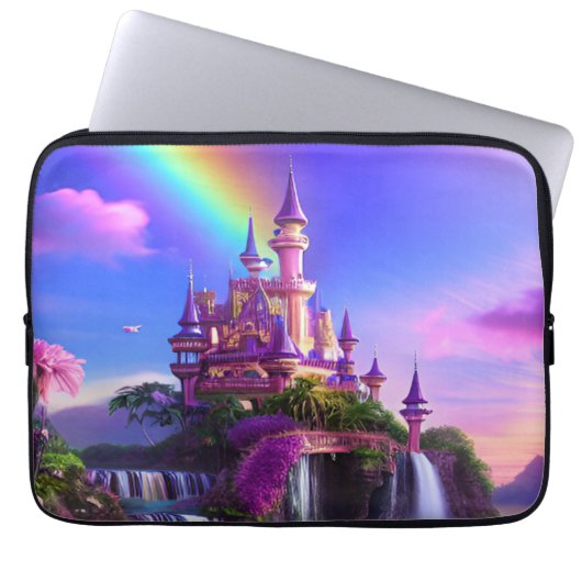 Capa para laptop com paisagem magica de castelo ラップトップスリーブ (正面)