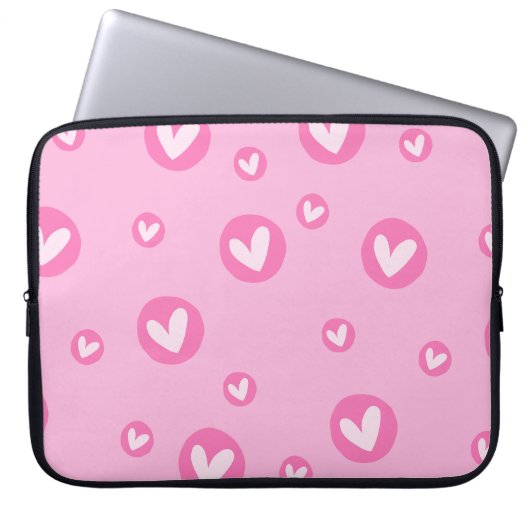 Capa para Portátil Rosa com Corações ラップトップスリーブ (正面)