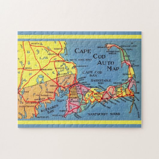 Cape Cod Auto Map 11x14 Jigsaw Puzzle ジグソーパズル (横)