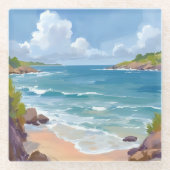 Cape Cod Beach Bay Ocean Painting ガラスコースター (正面)