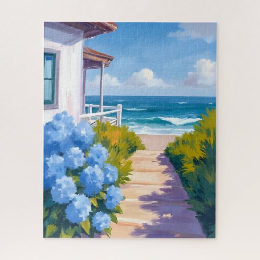 Cape Cod Beach Path | Hydrangea Coastal Painting ジグソーパズル (縦)