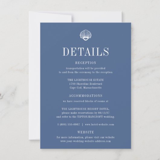 CAPE COD Coastal Blue Wedding Details Card 招待状 (正面)