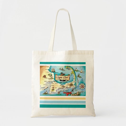 Cape Cod MA Map Tote トートバッグ (正面)