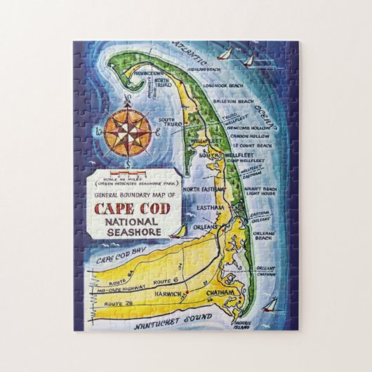 Cape Cod Ma Vintage 11x14 Map ジグソーパズル (縦)
