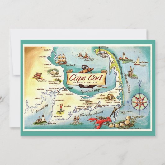 Cape Cod Massachusetts 5x7 Map Postcard サンキューカード (正面)