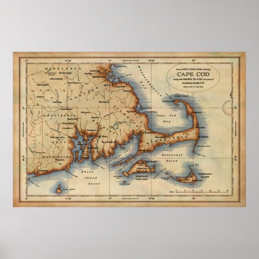 Cape Cod Nautical Map ポスター (正面)