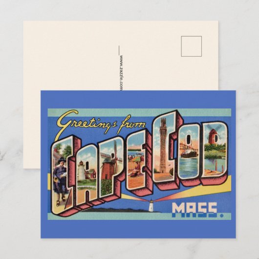 Cape Cod Retro Greeting Postcard ポストカード (正面/裏面)