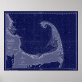 Cape Cod Vintage Map Nautical Chart Blue Art ポスター