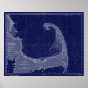 Cape Cod Vintage Map Nautical Chart Blue Art ポスター