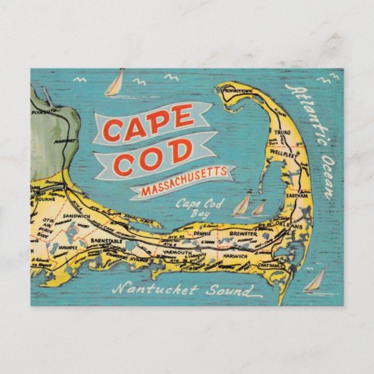 Cape Cod Vintage Map Postcard ポストカード (正面)
