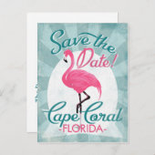 Cape Coral Save The Date Pink Flamingo 案内ポストカード (正面/裏面)