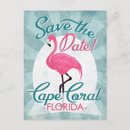 Cape Coral Save The Date Pink Flamingo 案内ポストカード (正面)