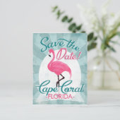 Cape Coral Save The Date Pink Flamingo 案内ポストカード (スタンド正面)