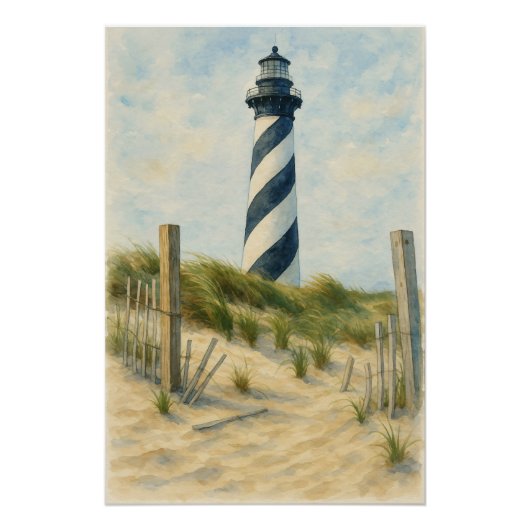 Cape Hatteras Lighthouse Watercolor ポスター (正面)