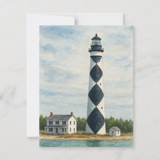 Cape Lookout Lighthouse Watercolor ノートカード (正面)