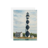 Cape Lookout Lighthouse Watercolor ノートカード (正面/裏面インサイチュ)