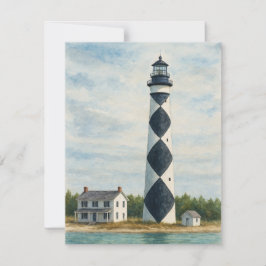 Cape Lookout Lighthouse Watercolor ノートカード