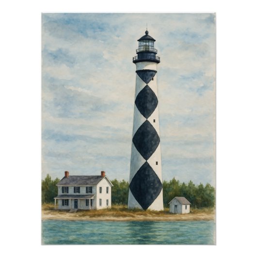 Cape Lookout Lighthouse Watercolor ポスター (正面)