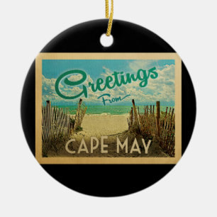 Cape Mayのビーチのヴィンテージ旅行 セラミックオーナメント