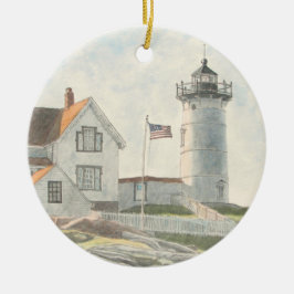 Cape Neddick Lighthouse Watercolor セラミックオーナメント