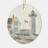 Cape Neddick Lighthouse Watercolor セラミックオーナメント (左)