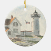 Cape Neddick Lighthouse Watercolor セラミックオーナメント (裏面)