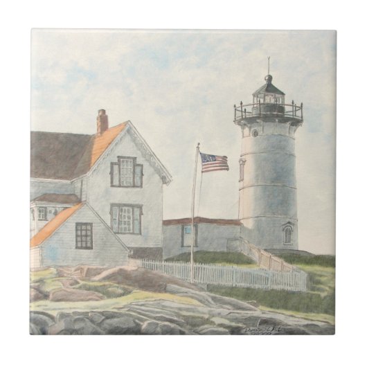 Cape Neddick Lighthouse Watercolor タイル (正面)