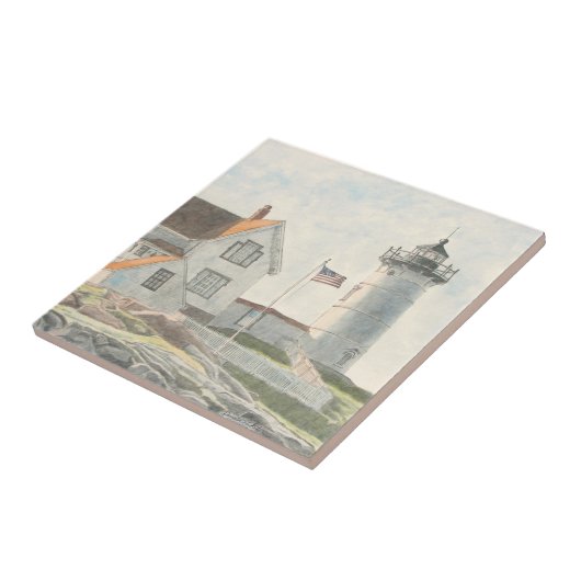 Cape Neddick Lighthouse Watercolor タイル (側面)