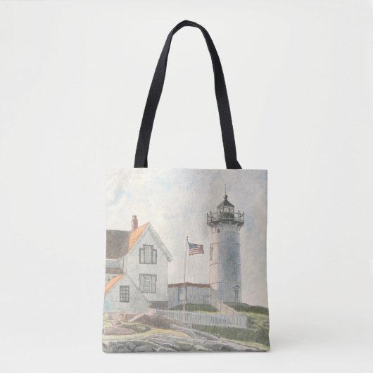 Cape Neddick Lighthouse Watercolor トートバッグ (正面)