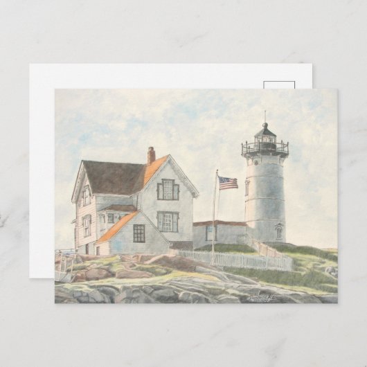 Cape Neddick Lighthouse Watercolor ポストカード (正面/裏面)