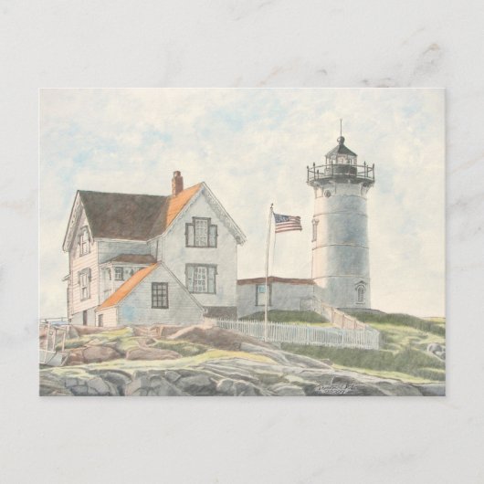 Cape Neddick Lighthouse Watercolor ポストカード (正面)
