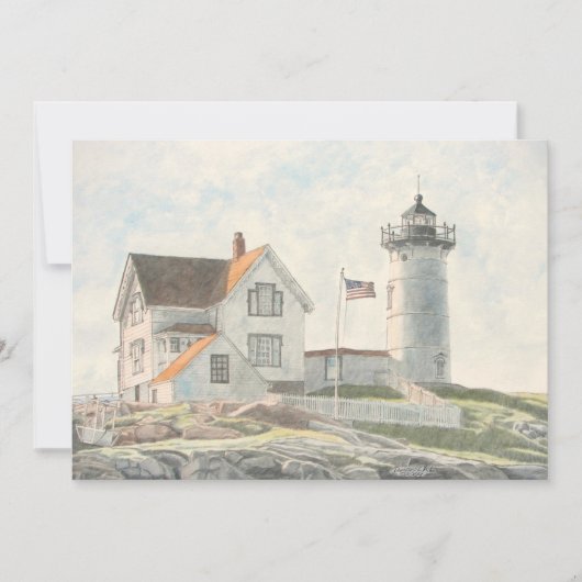Cape Neddick Lighthouse Watercolor 招待状 (正面)