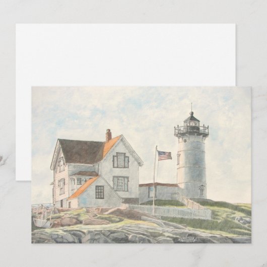 Cape Neddick Lighthouse Watercolor 招待状 (正面/裏面)