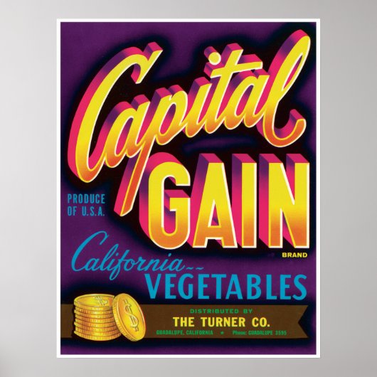 Capital Gain Guadalupe California Vegetables Gold ポスター (正面)