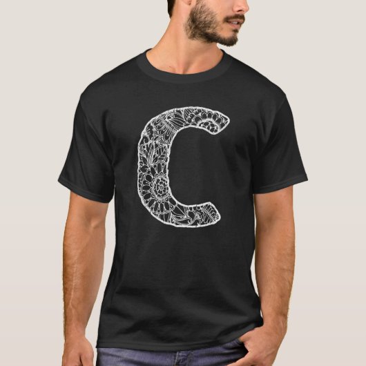 Capital Letter C  Floral Chic Boho Abstract Doodle Tシャツ (正面)