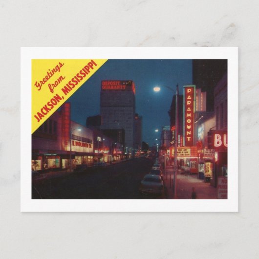 Capitol St. at Night, Jackson MSヴィンテージ ポストカード (正面)