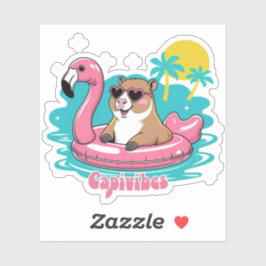 Capivara Estilosa no Verão com Boia Rosa シール