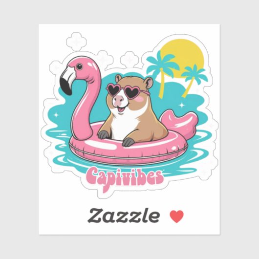 Capivara Estilosa no Verão com Boia Rosa シール (シート)