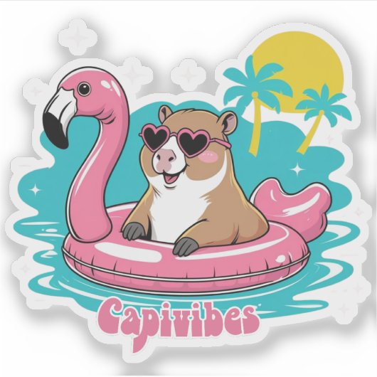 Capivara Estilosa no Verão com Boia Rosa シール (正面)