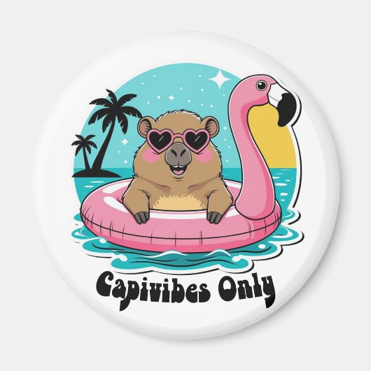 Capivara Estilosa no Verão com Boia Rosa マグネット (正面)