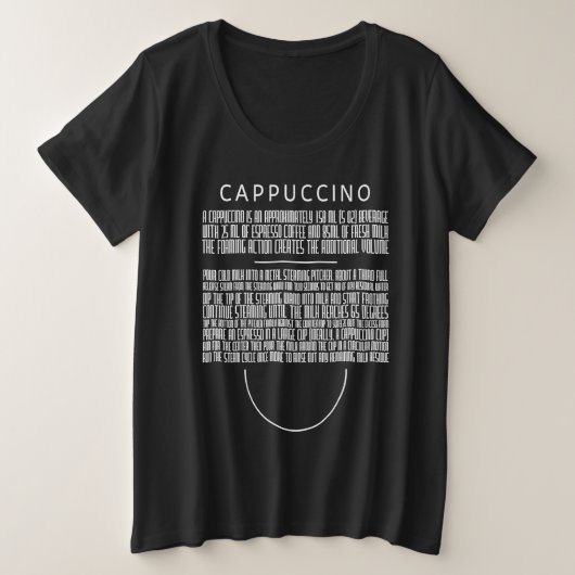 Cappuccino Recipe プラスサイズTシャツ (デザイン正面)