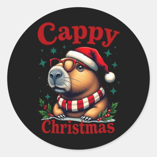 CappyクリスマスカピバラホリデーアートワークCapyb ラウンドシール (正面)